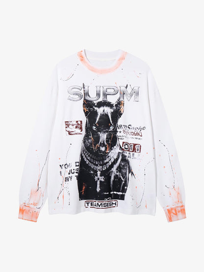 Splatter Paint Wax Graphic Crewneck Sweatshirt; White / M, White / L, White / XL