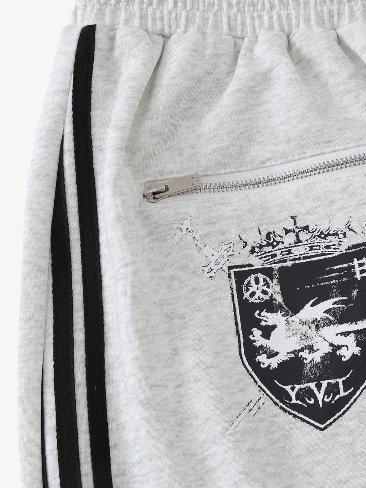 Crest & Sword Graphic Side Stripe Sweatpants; Flower Ash / L, Flower Ash / XL, Flower Ash / 2XL