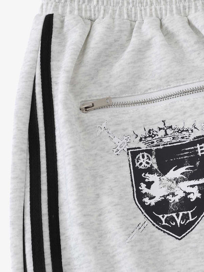 Crest & Sword Graphic Side Stripe Sweatpants; Flower Ash / L, Flower Ash / XL, Flower Ash / 2XL