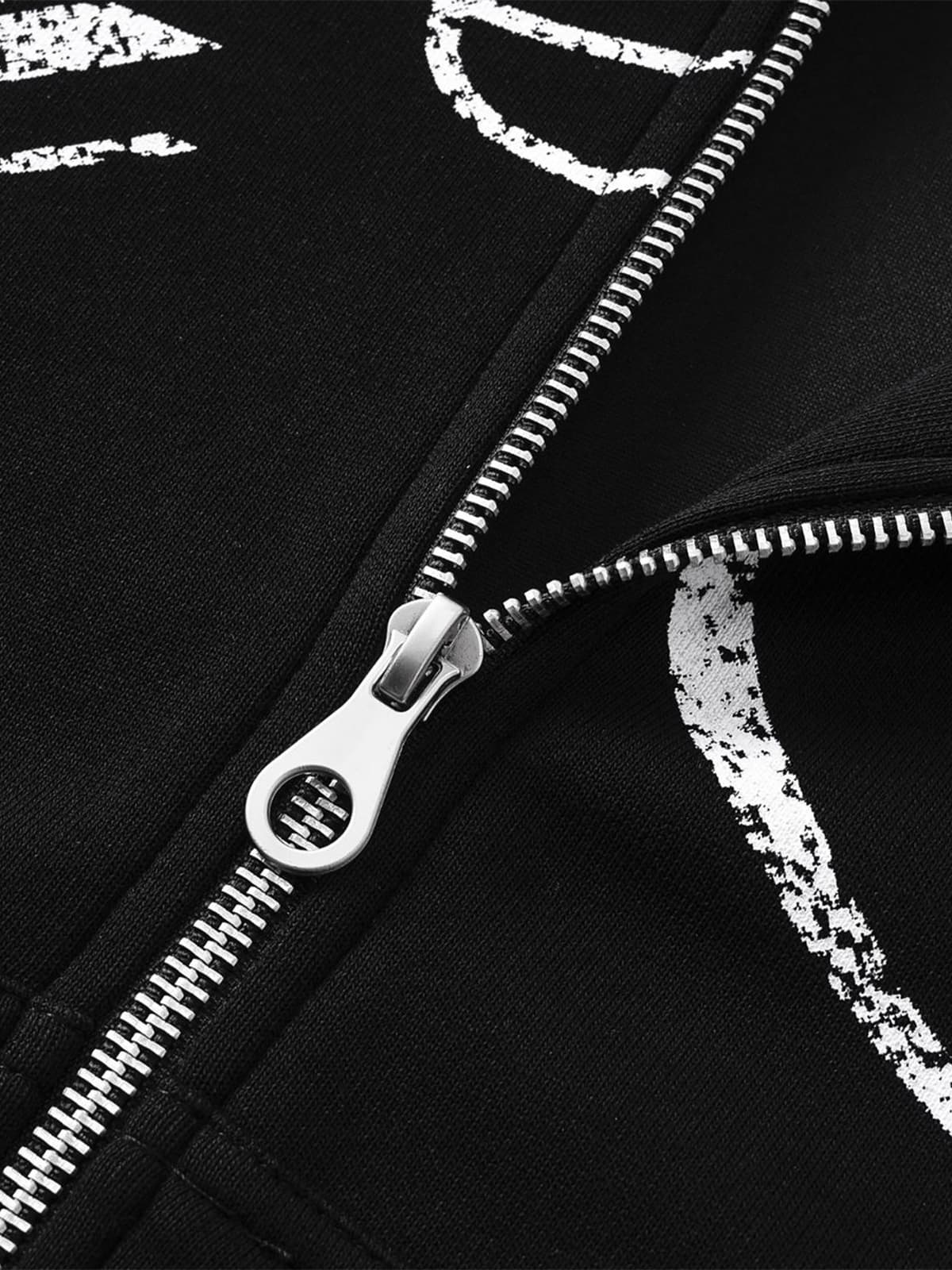 High Street Script Letter Print Zip-up Hoodie Jacket; Black / S, Black / M, Black / L, Black / XL
