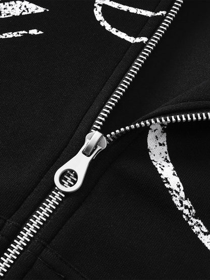 High Street Script Letter Print Zip-up Hoodie Jacket; Black / S, Black / M, Black / L, Black / XL