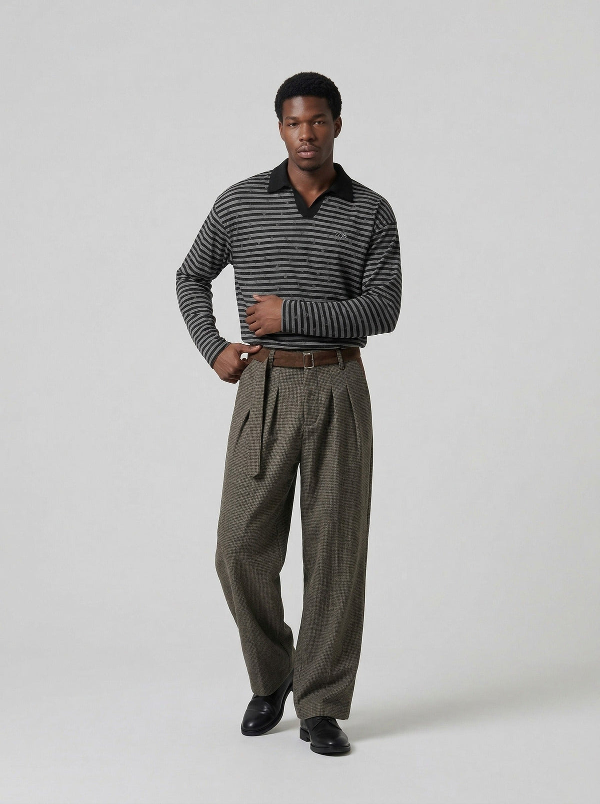 Retro Striped Long Sleeve Polo Shirt