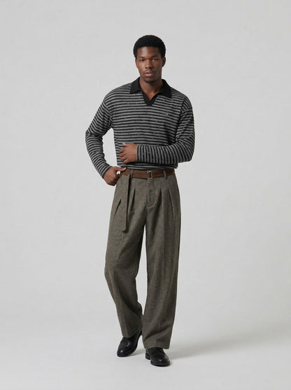 Retro Striped Long Sleeve Polo Shirt