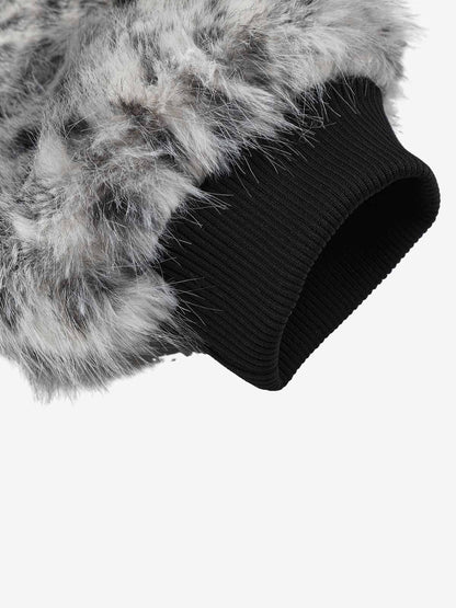 Snow Leopard Faux-Fur High-Collar Coat