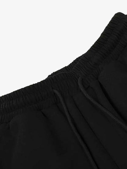 Script Embroidered Piped Wide-Leg Sweatpants; Black / S, Black / M, Black / L, Black / XL