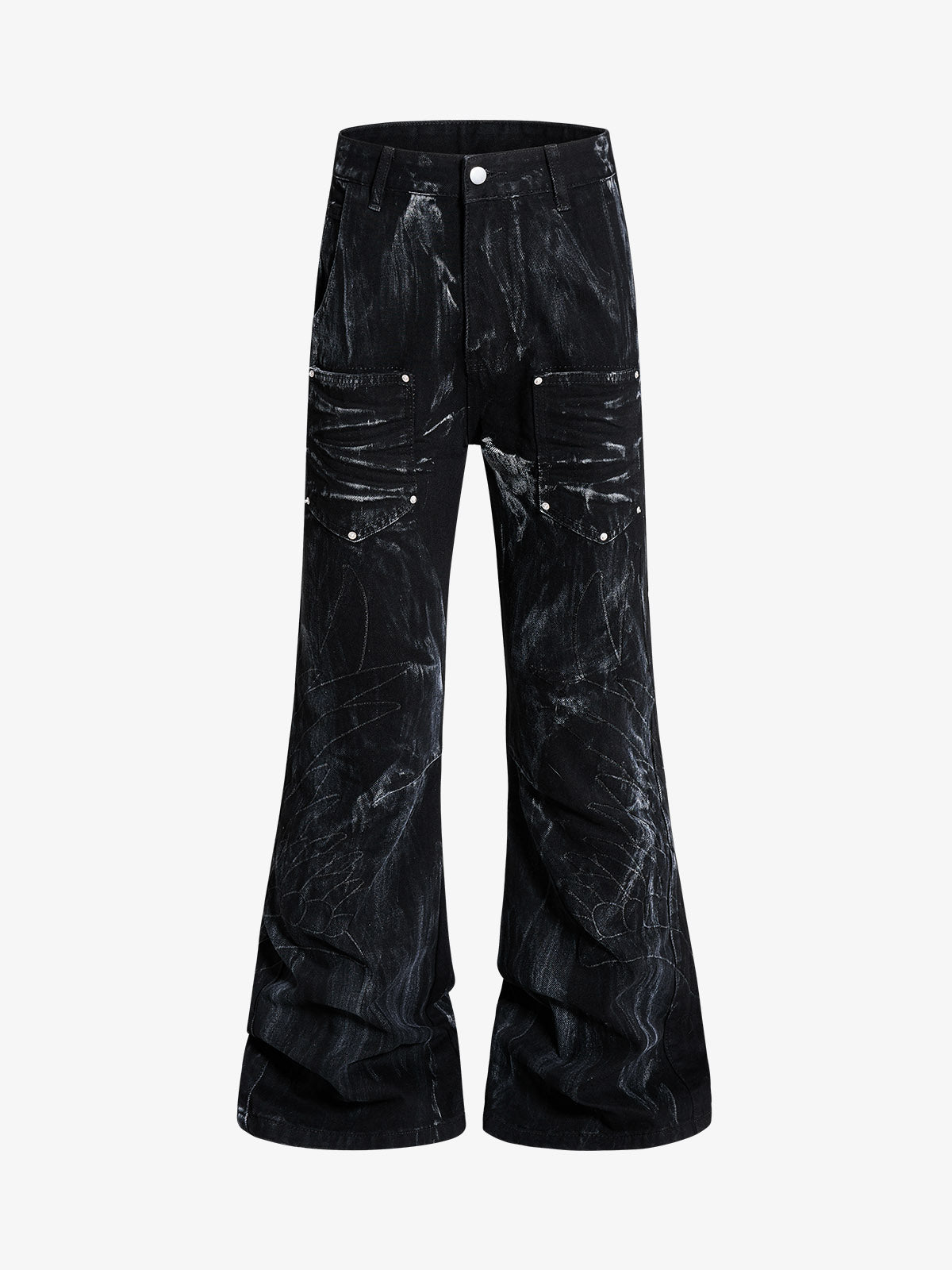 Heavy-duty Waxed Flared Jeans; Black / S, Black / M, Black / L, Black / XL, Black / 2XL