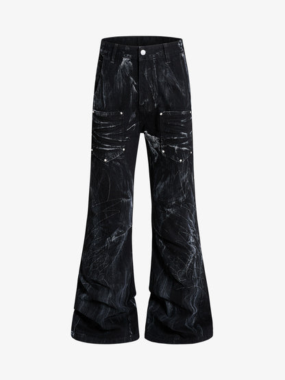 Heavy-duty Waxed Flared Jeans; Black / S, Black / M, Black / L, Black / XL, Black / 2XL