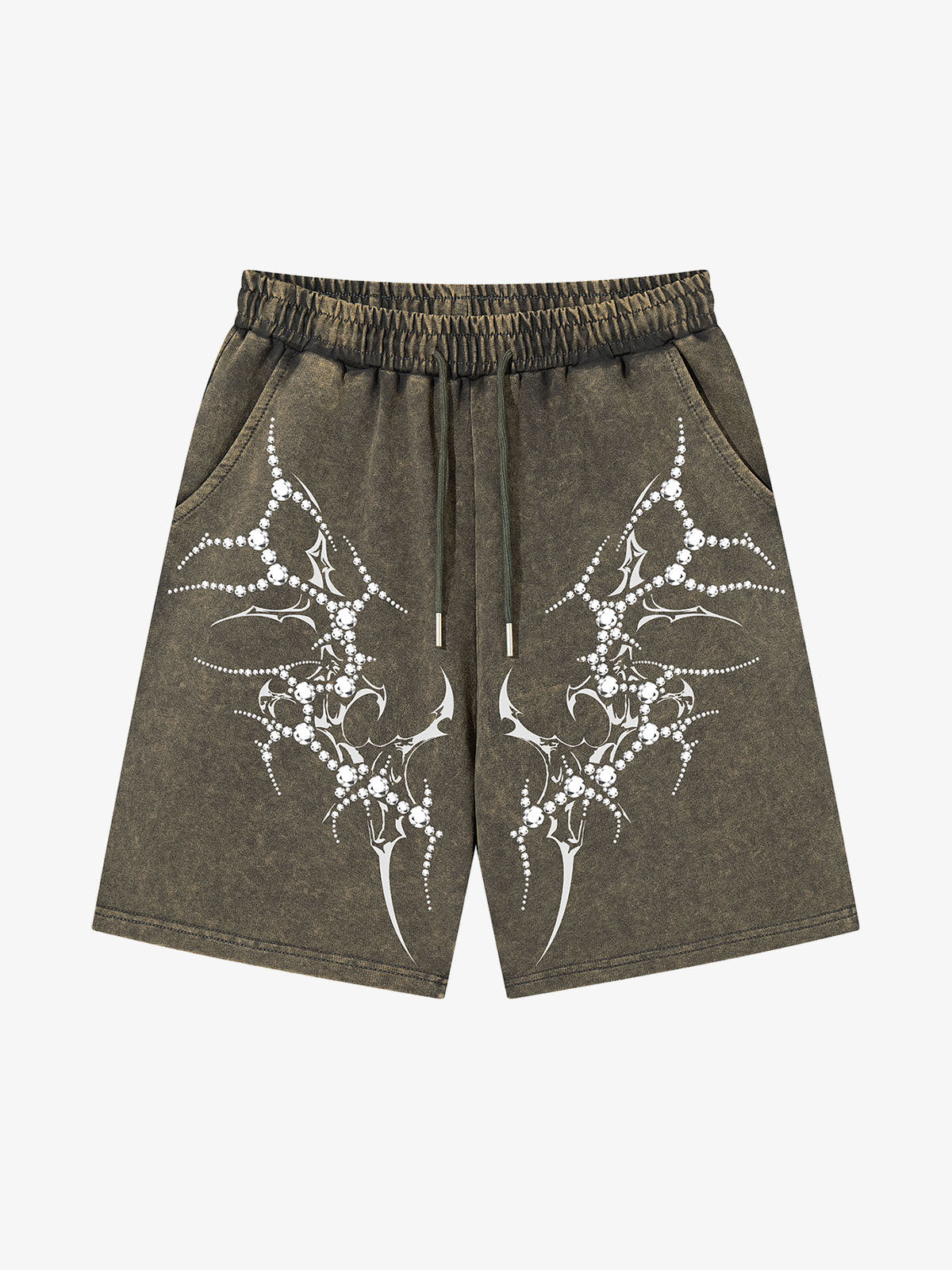 Distressed Thorn Rhinestone Shorts; Gray / S, Gray / M, Gray / L, Gray / XL, Gray / 2XL
