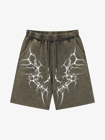 Distressed Thorn Rhinestone Shorts; Gray / S, Gray / M, Gray / L, Gray / XL, Gray / 2XL