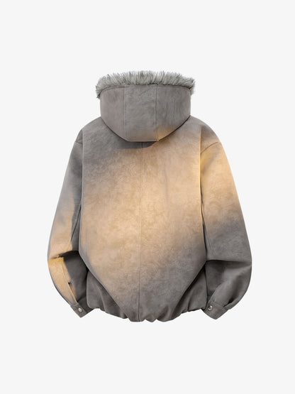 Faux-Fur Collar Aviation Buckle Jacket; Gray / M, Gray / L, Gray / XL, Gray / 2XL