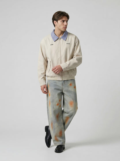 Distressed Paint-Splatter Wide-Leg Jeans