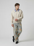 Distressed Paint-Splatter Wide-Leg Jeans