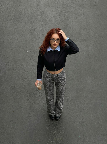 Cropped Bomber Jacket with Stripes