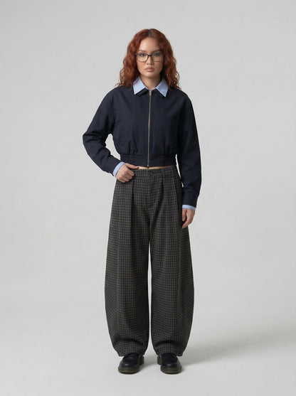 Cropped Bomber Jacket with Stripes