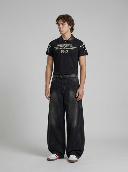 Distressed Graphic Polo Shirt
