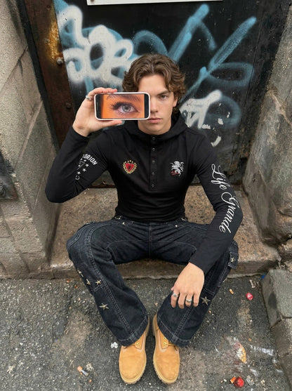 Fitted Long Sleeve Hooded Top