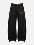Retro Loose Fit Pocket Decoration Jeans