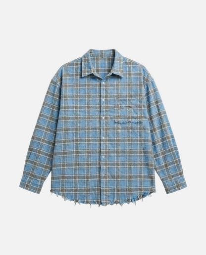 Rouge Plaid Cotton Frayed Long Sleeve Shirt