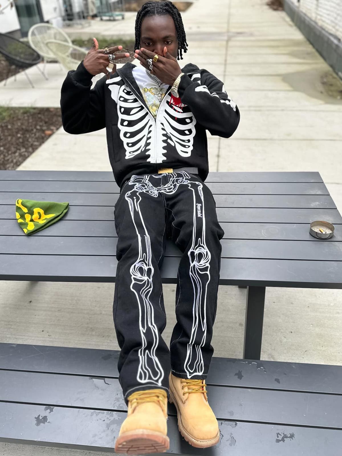 Thesupermade Hip Hop Bones Embroidered Jeans - 1859; Black / XL, Black / 2XL, Black / 3XL