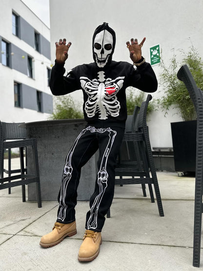 Thesupermade Hip Hop Bones Embroidered Jeans - 1859; Black / XL, Black / 2XL, Black / 3XL