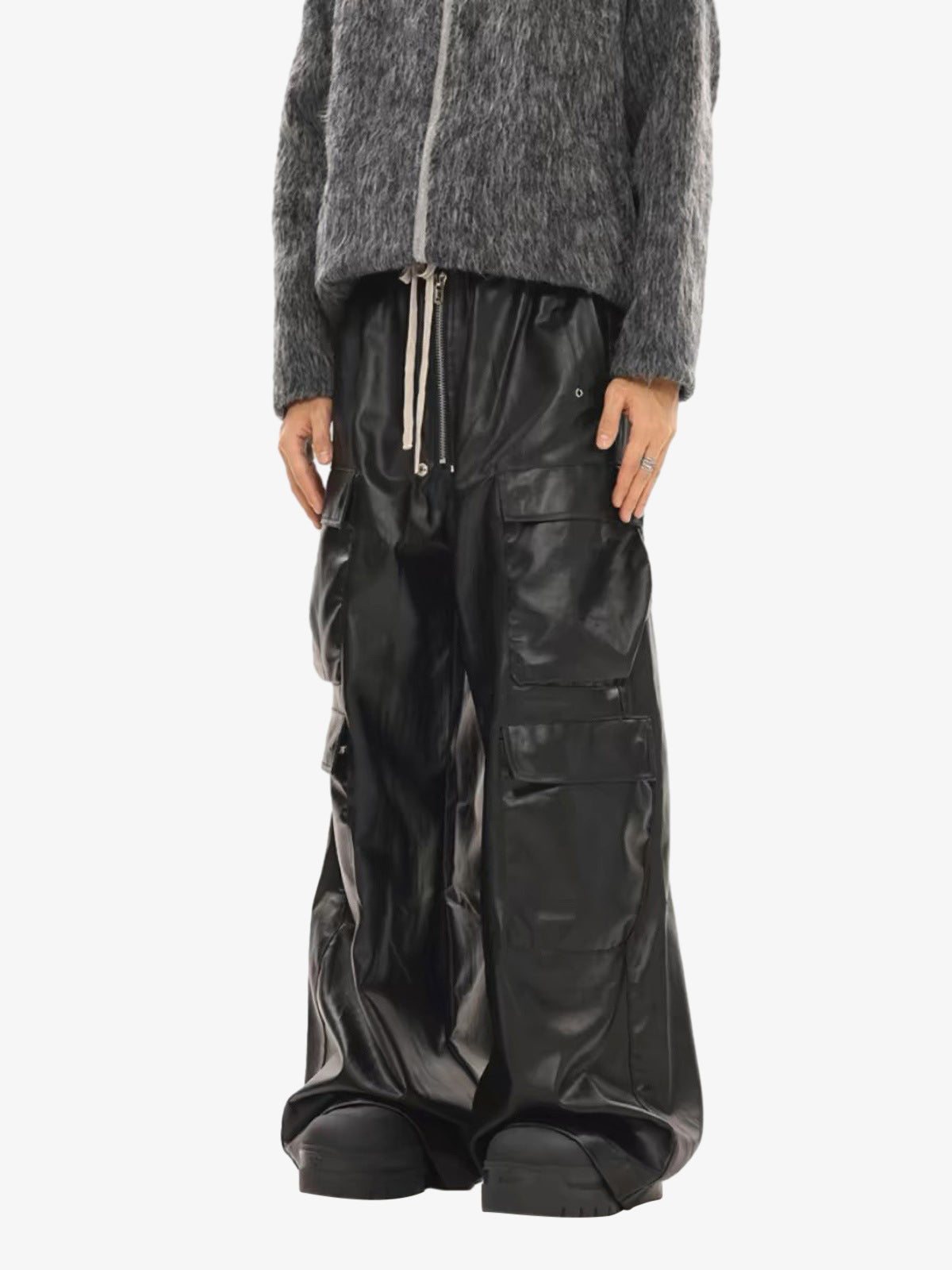 RO-style multi-pocket matte coated overalls - 2094; Black / M, Black / L, Black / XL, Black / 2XL