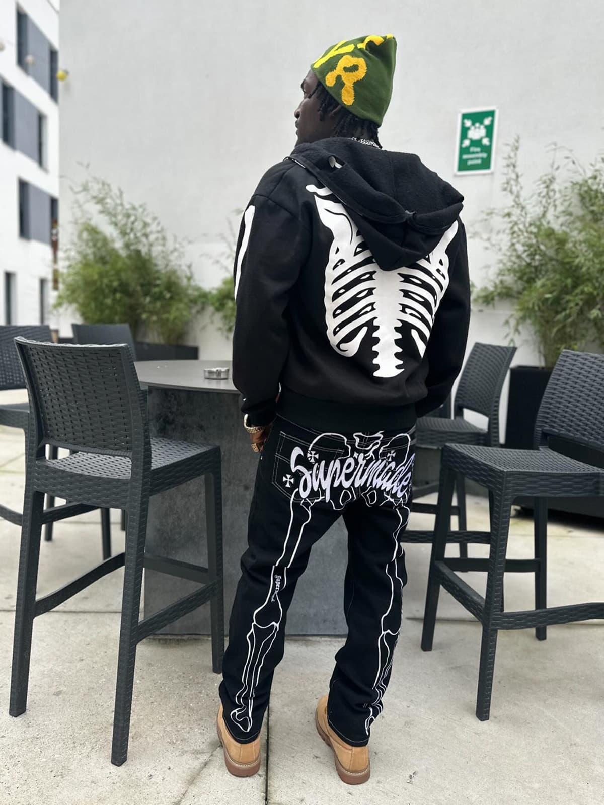 Thesupermade Hip Hop Bones Embroidered Jeans - 1859; Black / XL, Black / 2XL, Black / 3XL