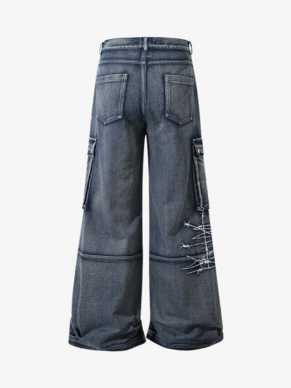 Thesupermade High Street Embroidery Hip-Hop Jeans - 2122; Blue / M, Blue / L, Blue / XL, Blue / 2XL