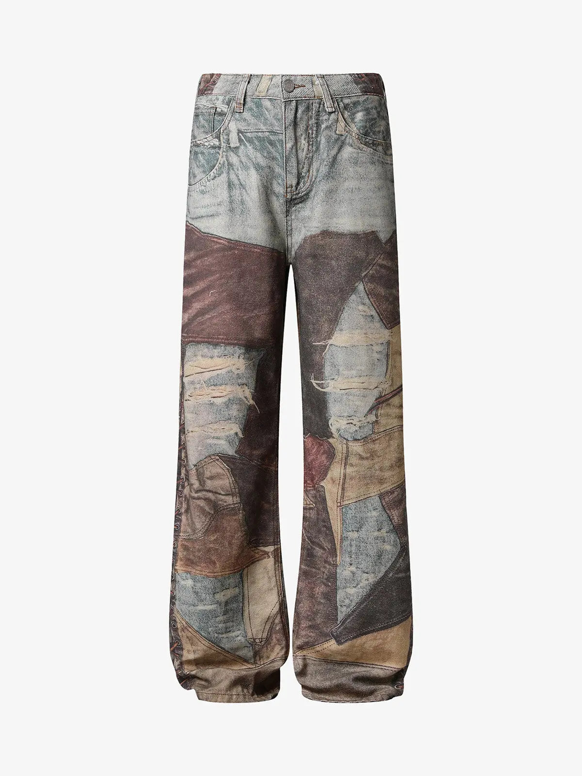 Thesupermade High Street Distressed Washed Printed Jeans - 2246; Brown / M, Brown / L, Brown / XL, Brown / 2XL