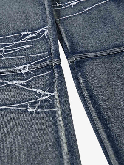 Thesupermade High Street Embroidery Hip-Hop Jeans - 2122; Blue / M, Blue / L, Blue / XL, Blue / 2XL