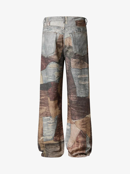 Thesupermade High Street Distressed Washed Printed Jeans - 2246; Brown / M, Brown / L, Brown / XL, Brown / 2XL