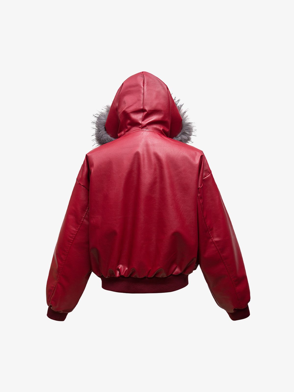 Deconstructed Multi Pocket Fur Hooded PU Leather Jacket - 2566; Red / M, Red / L, Red / XL, Red / 2XL, Red / 3XL