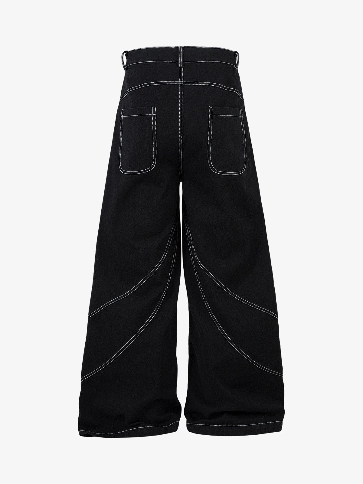 Deconstructed Contrast Embroidered Baggy Jeans - 2330; Black / M, Black / L, Black / XL, Black / 2XL