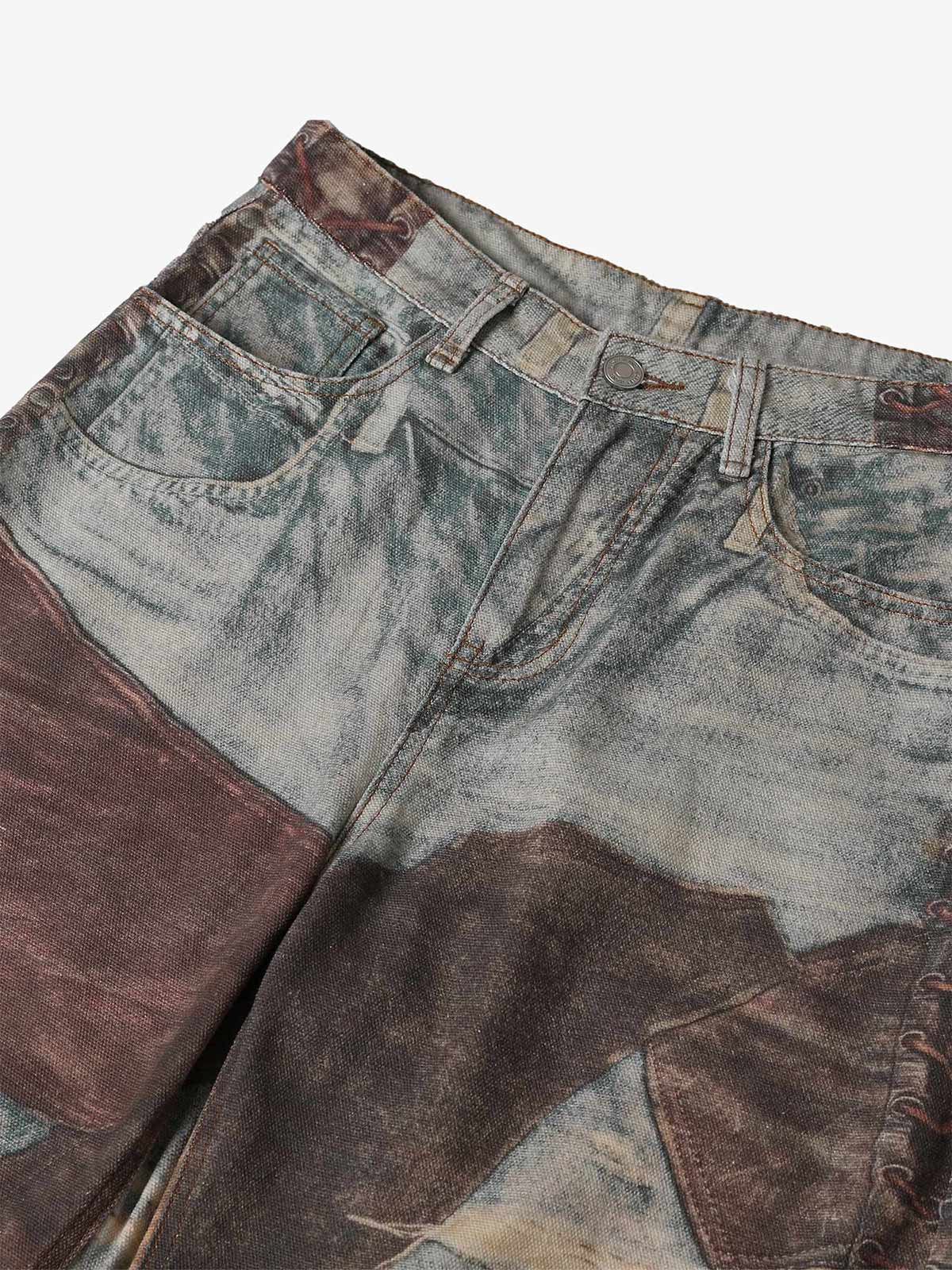 Thesupermade High Street Distressed Washed Printed Jeans - 2246; Brown / M, Brown / L, Brown / XL, Brown / 2XL