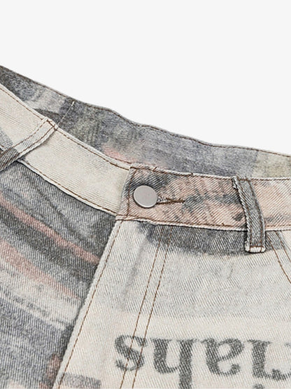 Graffiti Newspaper Baggy Jeans - 2404; Grey / M, Grey / L, Grey / XL, Grey / 2XL, Grey / 3XL