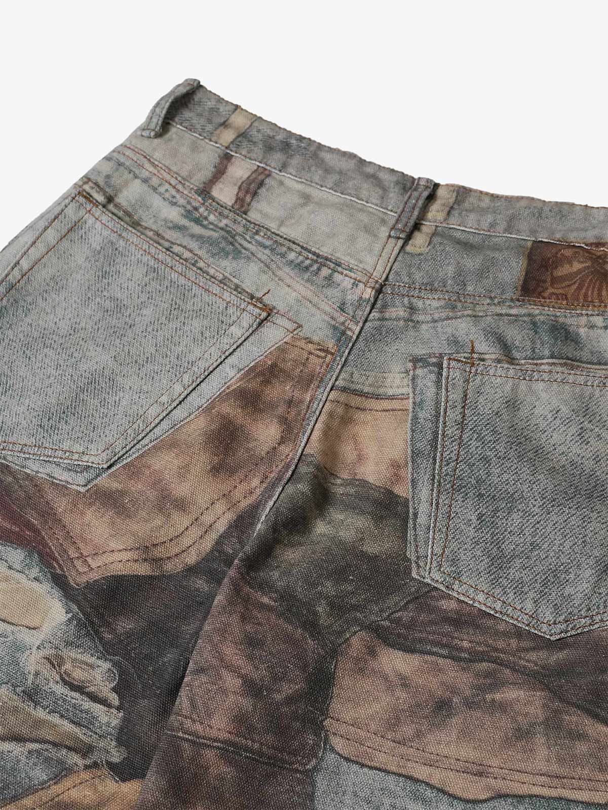Thesupermade High Street Distressed Washed Printed Jeans - 2246; Brown / M, Brown / L, Brown / XL, Brown / 2XL