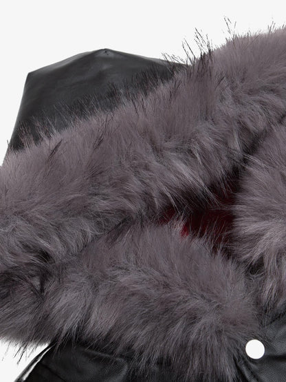 Deconstructed Multi Pocket Fur Hooded PU Leather Jacket - 2566; Black / M, Black / L, Black / XL, Black / 2XL, Black / 3XL