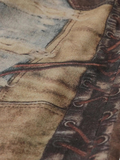 Thesupermade High Street Distressed Washed Printed Jeans - 2246; Brown / M, Brown / L, Brown / XL, Brown / 2XL