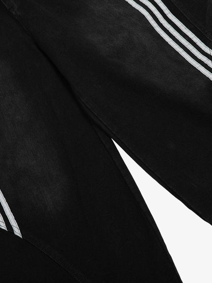 Contrast Side Stripe Denim Barrel Jeans - 2504; Black / S, Black / M, Black / L, Black / XL, Black / 2XL, Black / 3XL