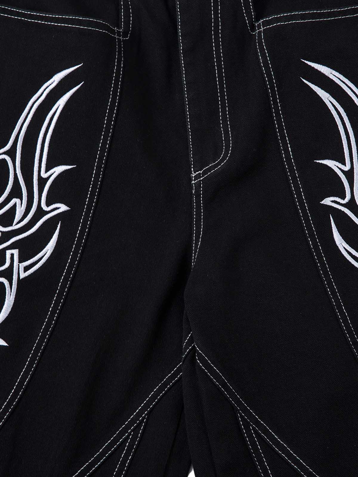 Deconstructed Contrast Embroidered Baggy Jeans - 2330; Black / M, Black / L, Black / XL, Black / 2XL