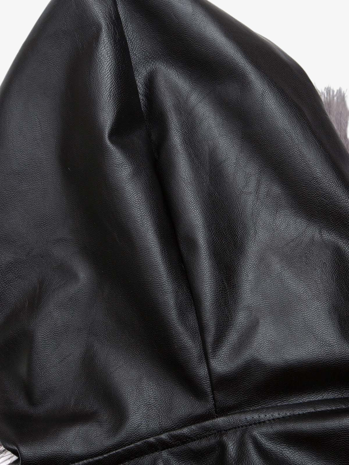 Deconstructed Multi Pocket Fur Hooded PU Leather Jacket - 2566; Black / M, Black / L, Black / XL, Black / 2XL, Black / 3XL