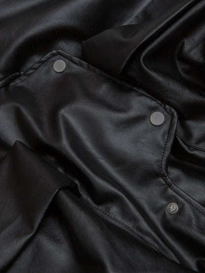 Deconstructed Multi Pocket Fur Hooded PU Leather Jacket - 2566; Black / M, Black / L, Black / XL, Black / 2XL, Black / 3XL