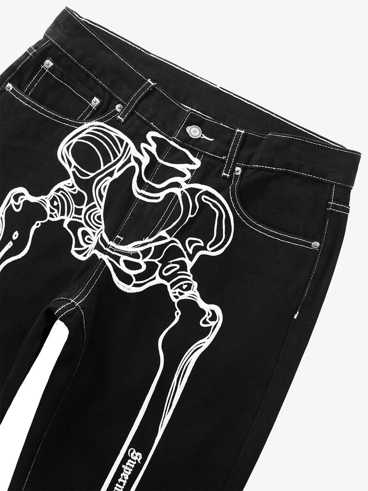 Thesupermade Hip Hop Bones Embroidered Jeans - 1859; Black / XL, Black / 2XL, Black / 3XL