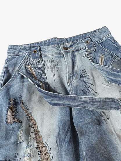 RO Style Washed Barrel Jeans - 2421; Blue / M, Blue / L, Blue / XL, Blue / 2XL