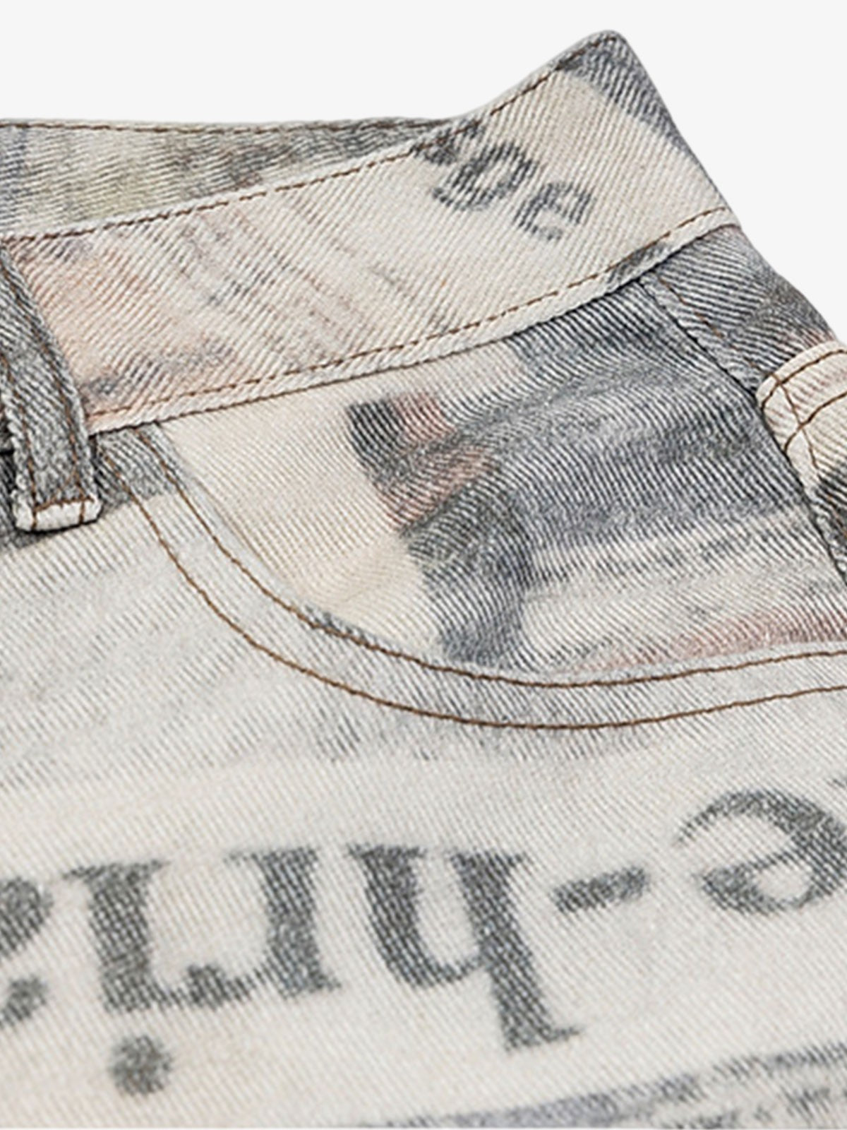 Graffiti Newspaper Baggy Jeans - 2404; Grey / M, Grey / L, Grey / XL, Grey / 2XL, Grey / 3XL