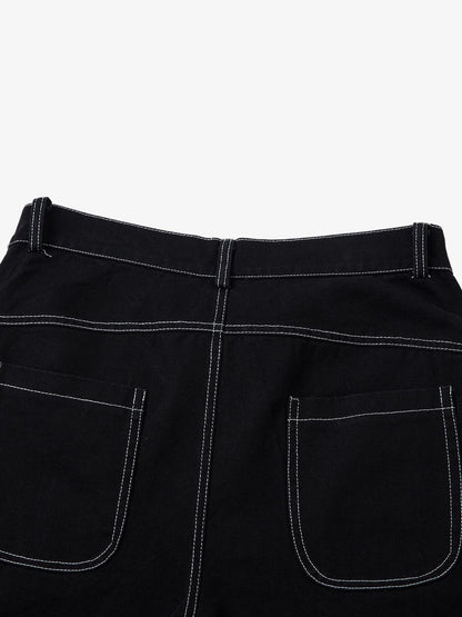 Deconstructed Contrast Embroidered Baggy Jeans - 2330; Black / M, Black / L, Black / XL, Black / 2XL