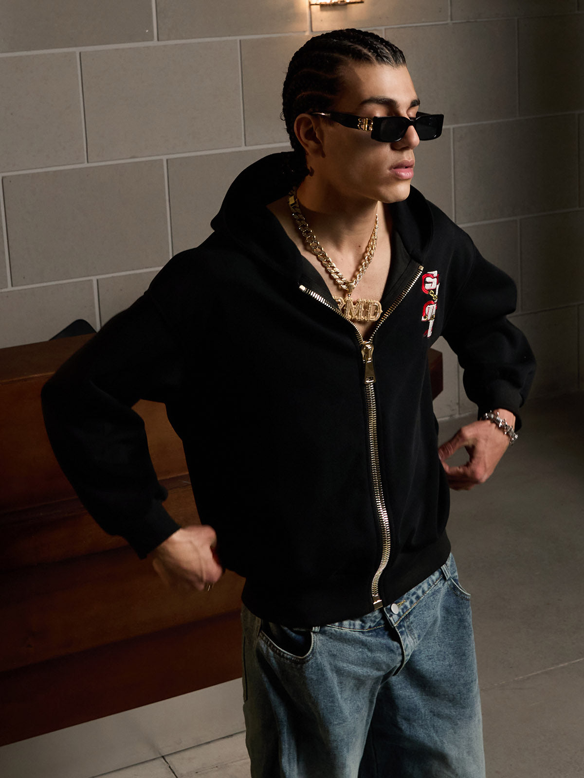 Original Embroidered Zip Up Hoodie; Black / M, Black / L, Black / XL, Black / 2XL