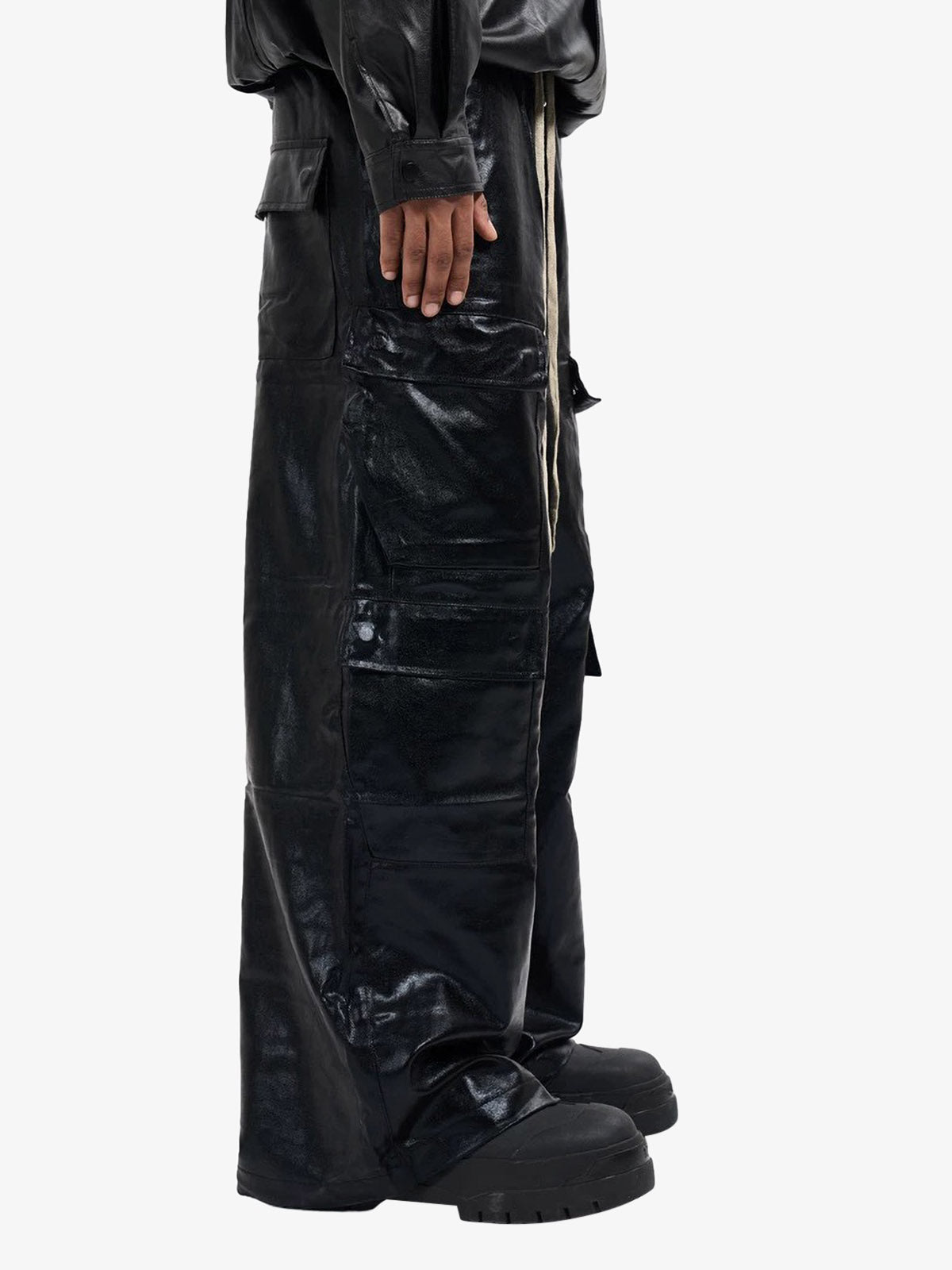 RO-style multi-pocket matte coated overalls - 2094; Black / M, Black / L, Black / XL, Black / 2XL