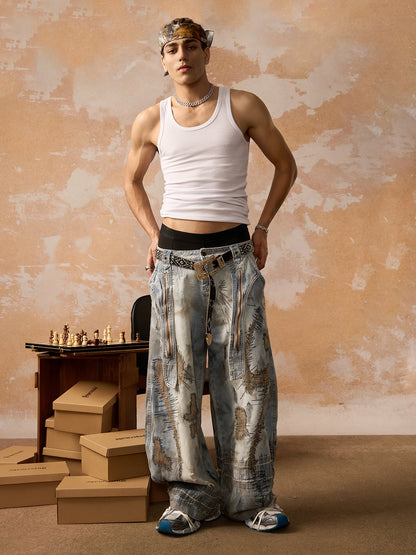 RO Style Washed Barrel Jeans - 2421; Blue / M, Blue / L, Blue / XL, Blue / 2XL