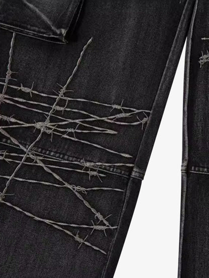 Thesupermade High Street Embroidery Hip-Hop Jeans - 2122; Black / M, Black / L, Black / XL, Black / 2XL