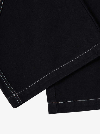 Deconstructed Contrast Embroidered Baggy Jeans - 2330; Black / M, Black / L, Black / XL, Black / 2XL